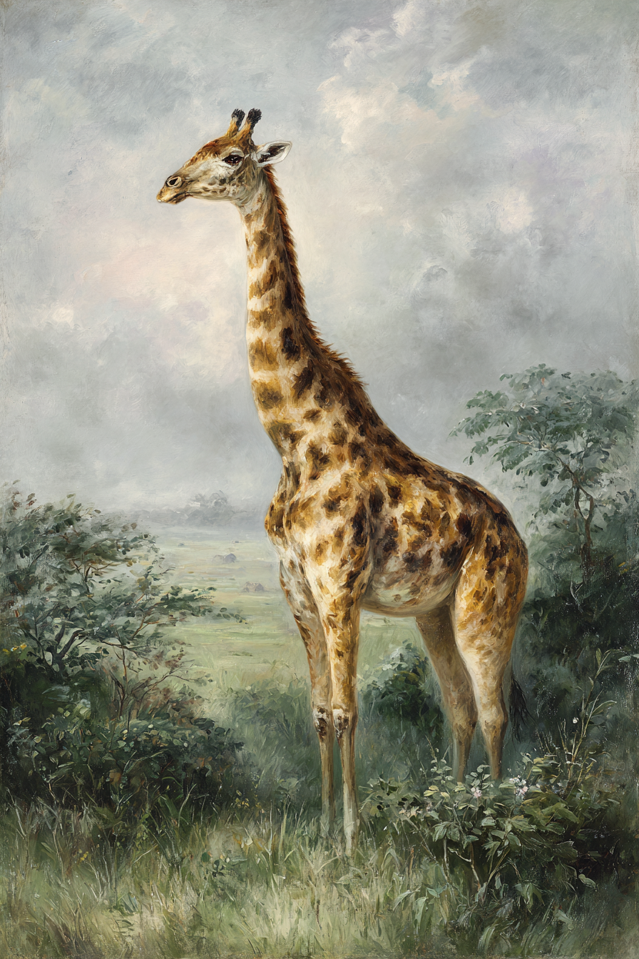 Giraffe In Natur Und Grünem Hintergrund Mit Wolkenhimme | Safari und Wildtiere | Tiere