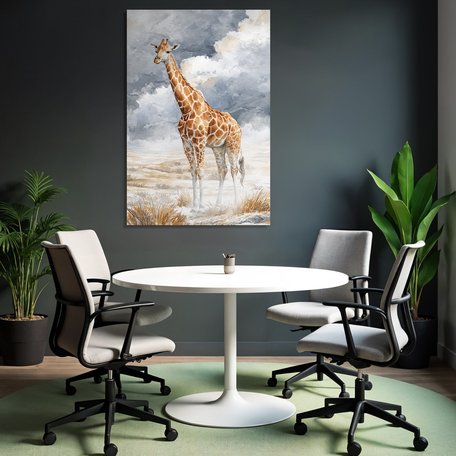 Giraffe Wasserfarbstil Mit Himmel Und Landschaft
