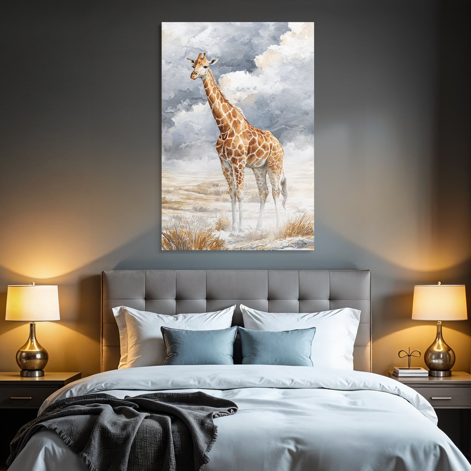 Giraffe Wasserfarbstil Mit Himmel Und Landschaft