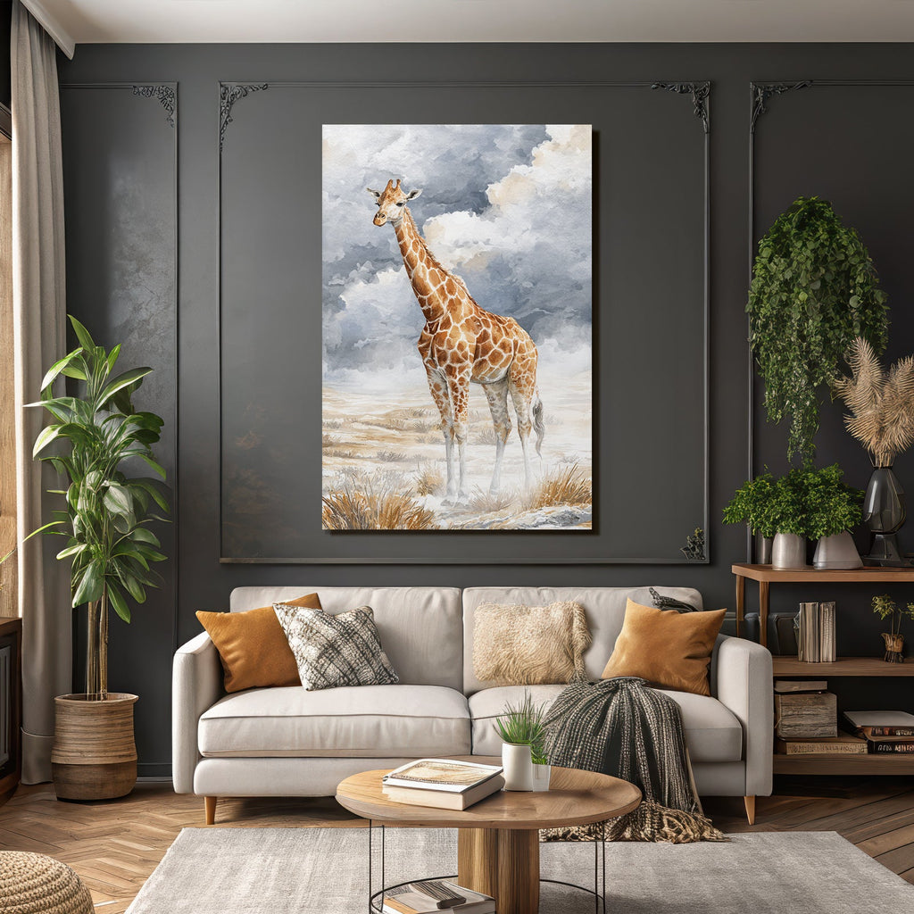 Giraffe Wasserfarbstil Mit Himmel Und Landschaft