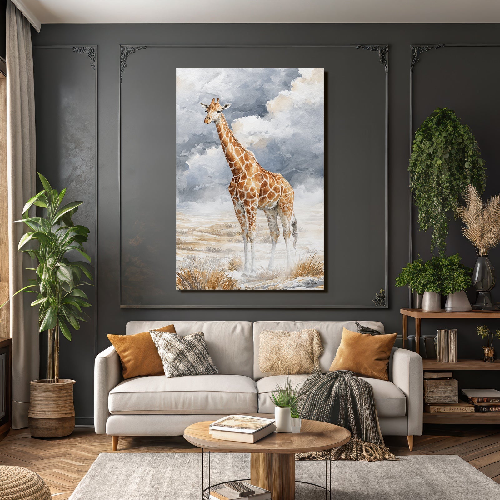 Giraffe Wasserfarbstil Mit Himmel Und Landschaft