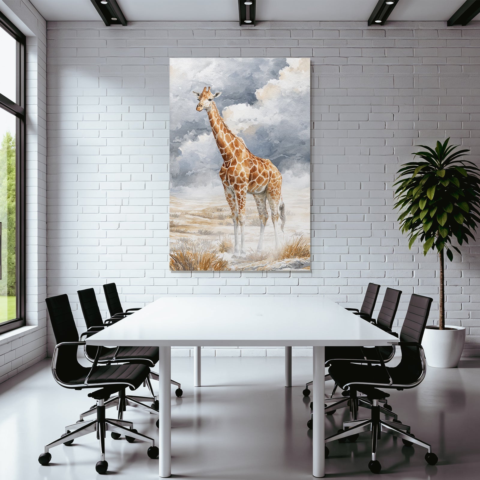 Giraffe Wasserfarbstil Mit Himmel Und Landschaft
