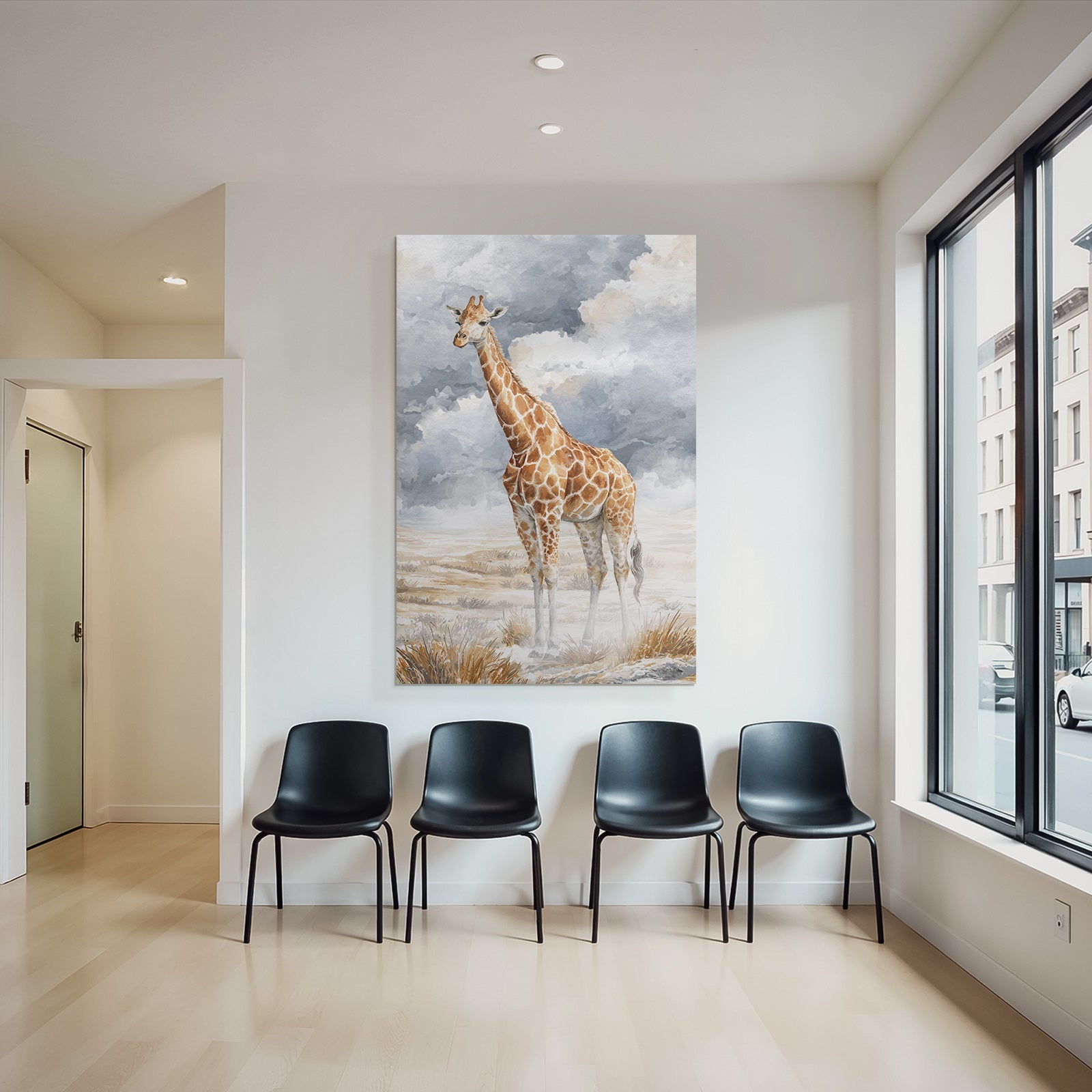Giraffe Wasserfarbstil Mit Himmel Und Landschaft