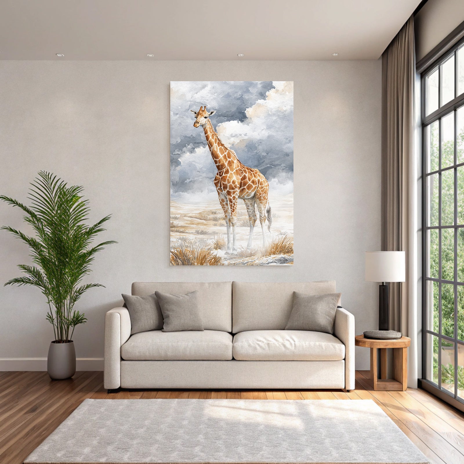 Giraffe Wasserfarbstil Mit Himmel Und Landschaft