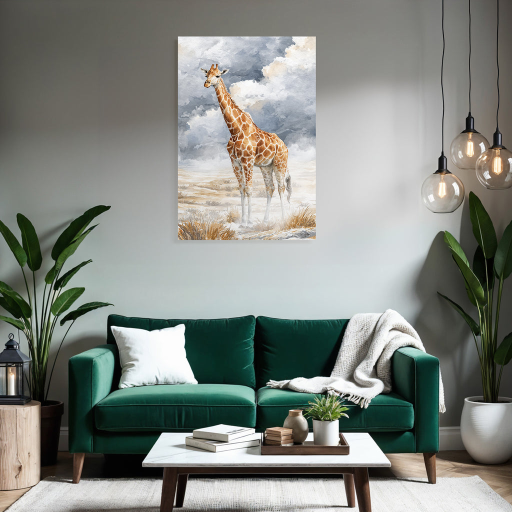Giraffe Wasserfarbstil Mit Himmel Und Landschaft