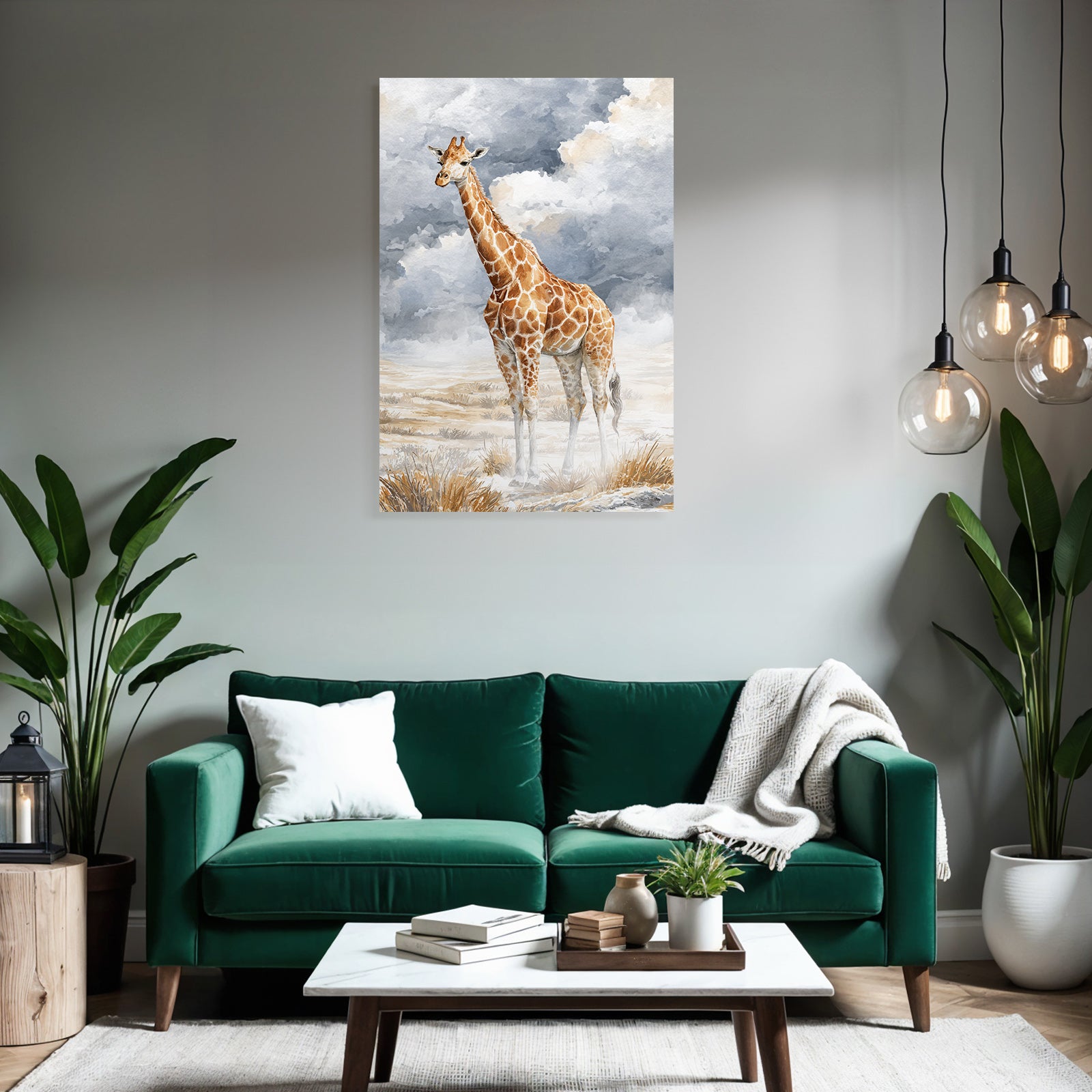 Giraffe Wasserfarbstil Mit Himmel Und Landschaft