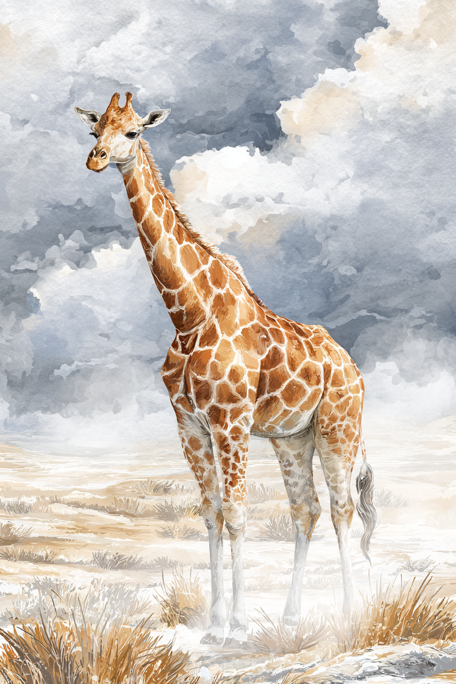 Giraffe Wasserfarbstil Mit Himmel Und Landschaft | Safari und Wildtiere | Tiere