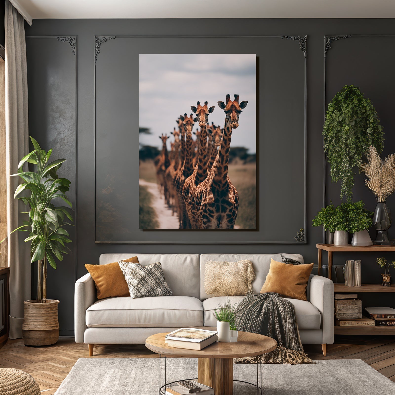 Giraffen In Der Savanne Gruppenbewegung