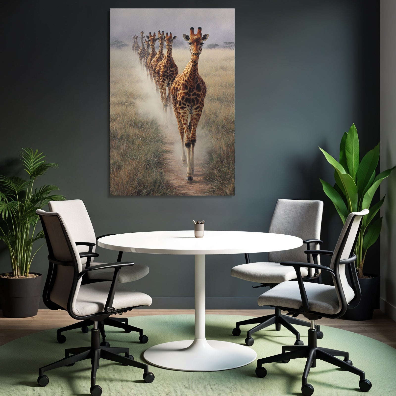 Giraffen In Der Savanne Mit Nebel Im Hintergrund