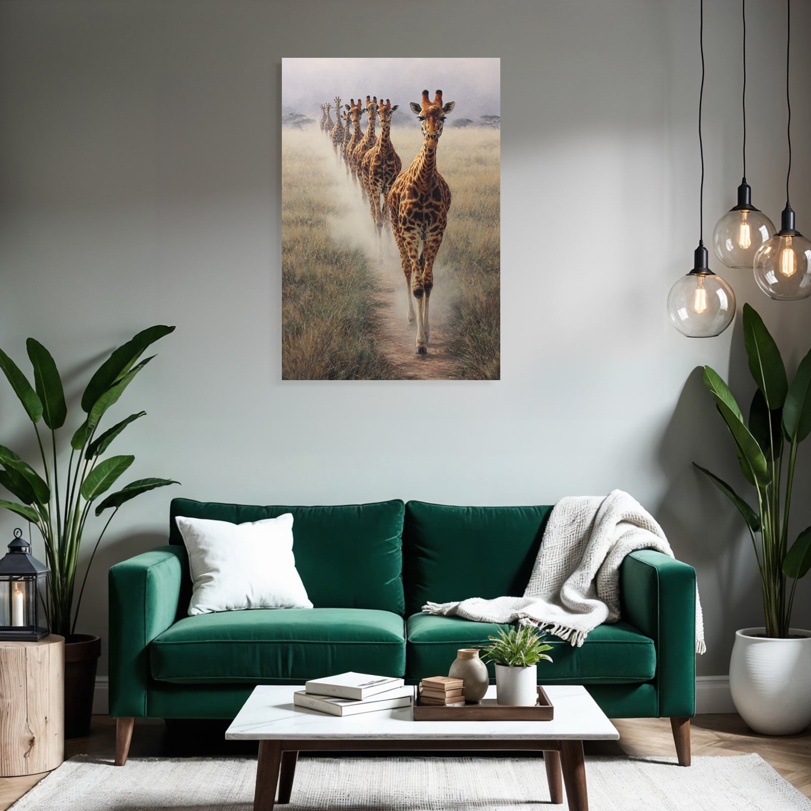 Giraffen In Der Savanne Mit Nebel Im Hintergrund