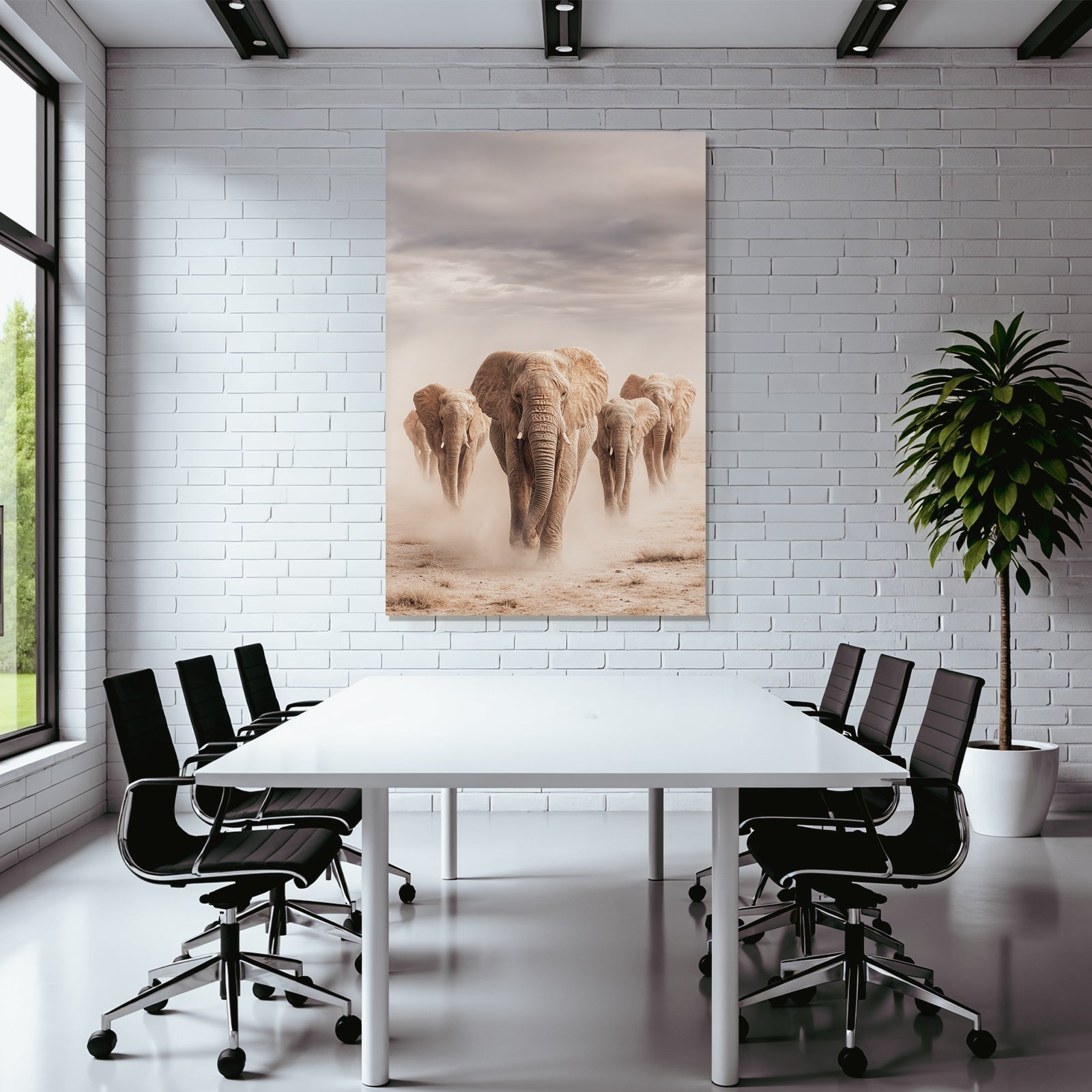 Gruppe Elefanten Durch Landschaft Mit Staubigem Boden Und Wolken Im Himmel