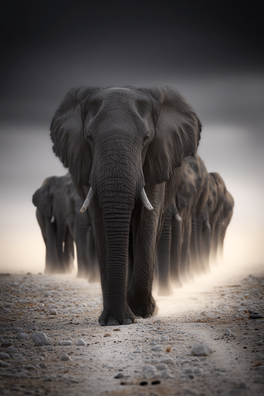 Gruppe Elefanten Im Spaziergang Dramatischer Himmel Unsere Natur | Safari und Wildtiere | Tiere