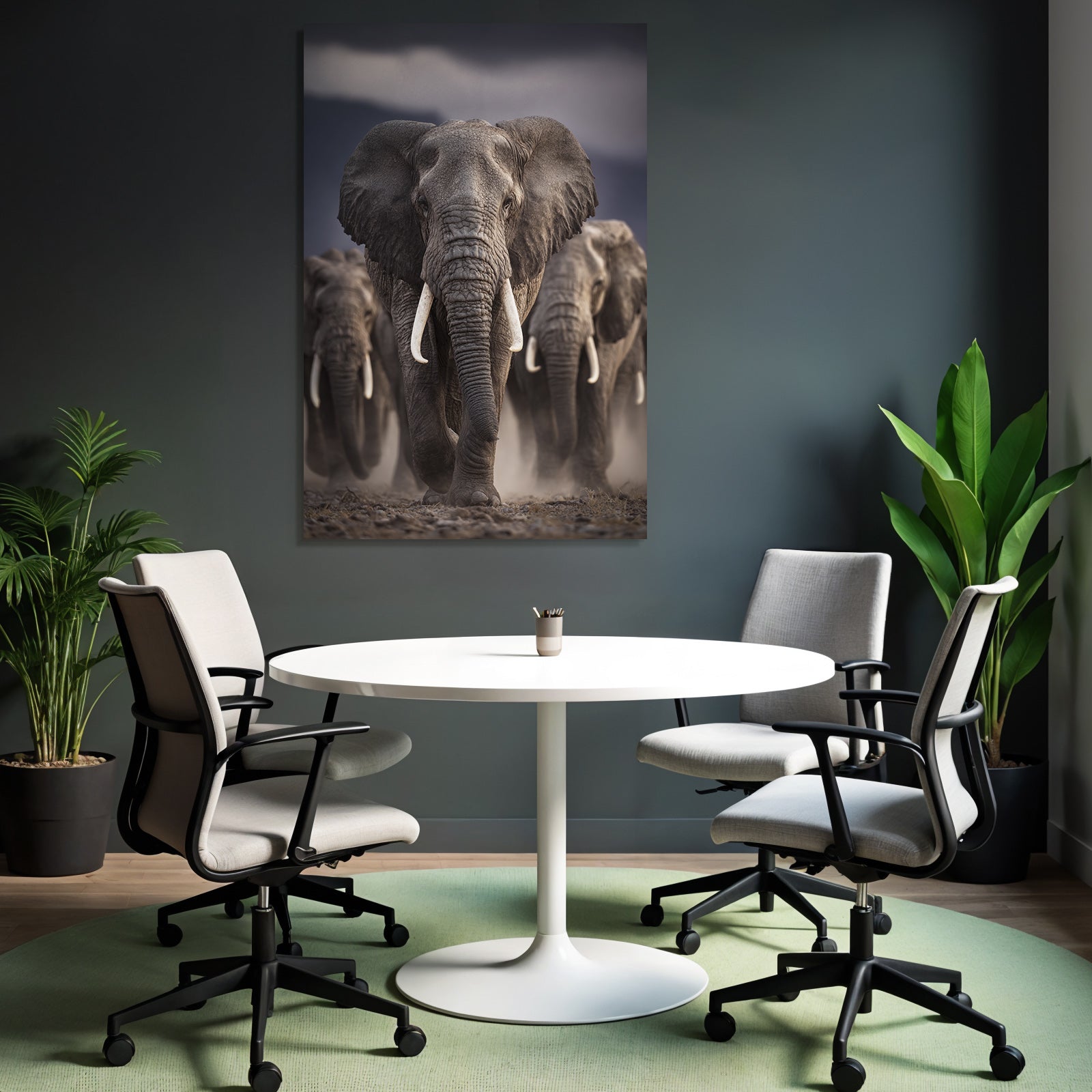 Gruppe Elephants Im Vordergrund Bewegung Moody Hintergrund