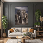 Gruppe Elephants Im Vordergrund Bewegung Moody Hintergrund