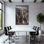 Gruppe Elephants Im Vordergrund Bewegung Moody Hintergrund