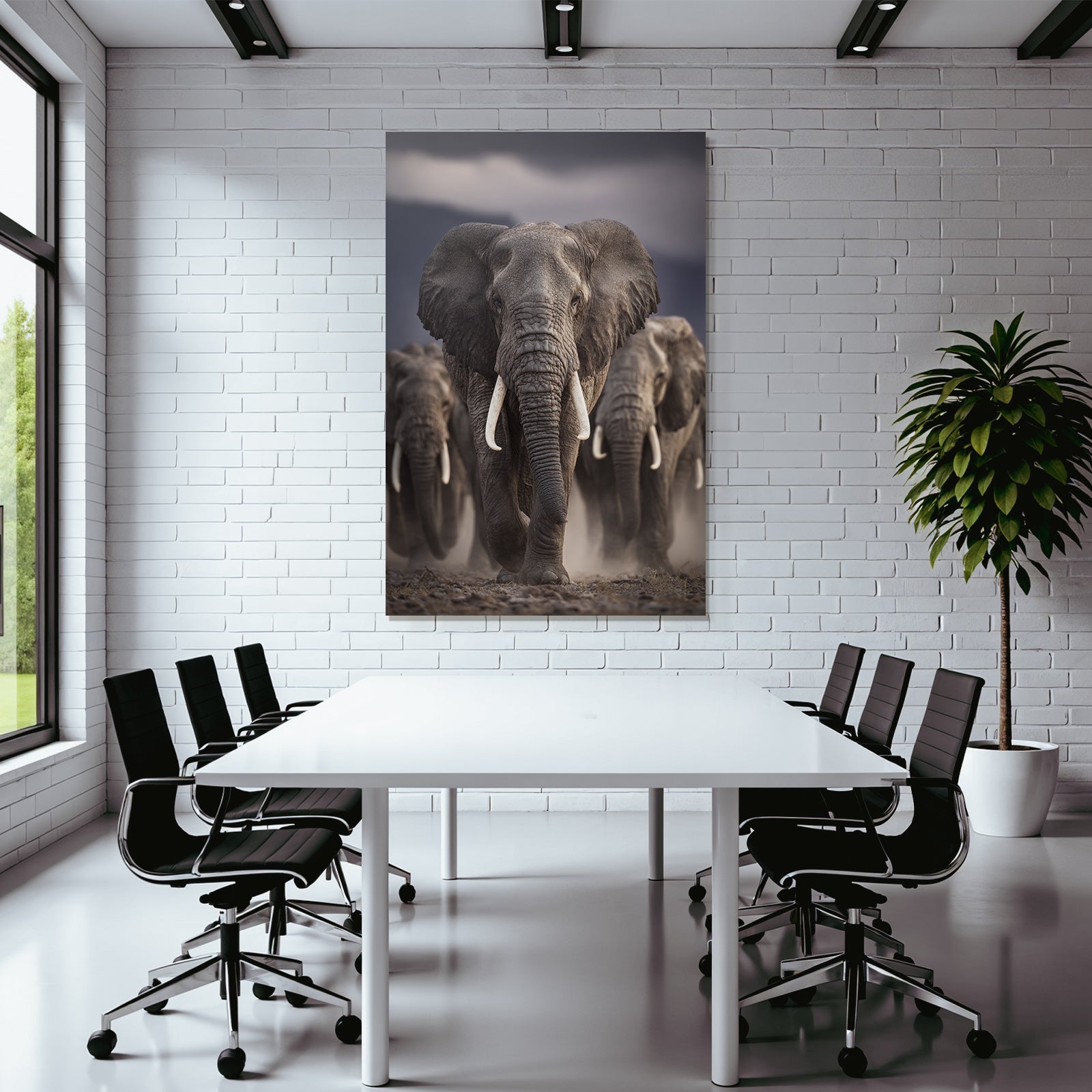 Gruppe Elephants Im Vordergrund Bewegung Moody Hintergrund