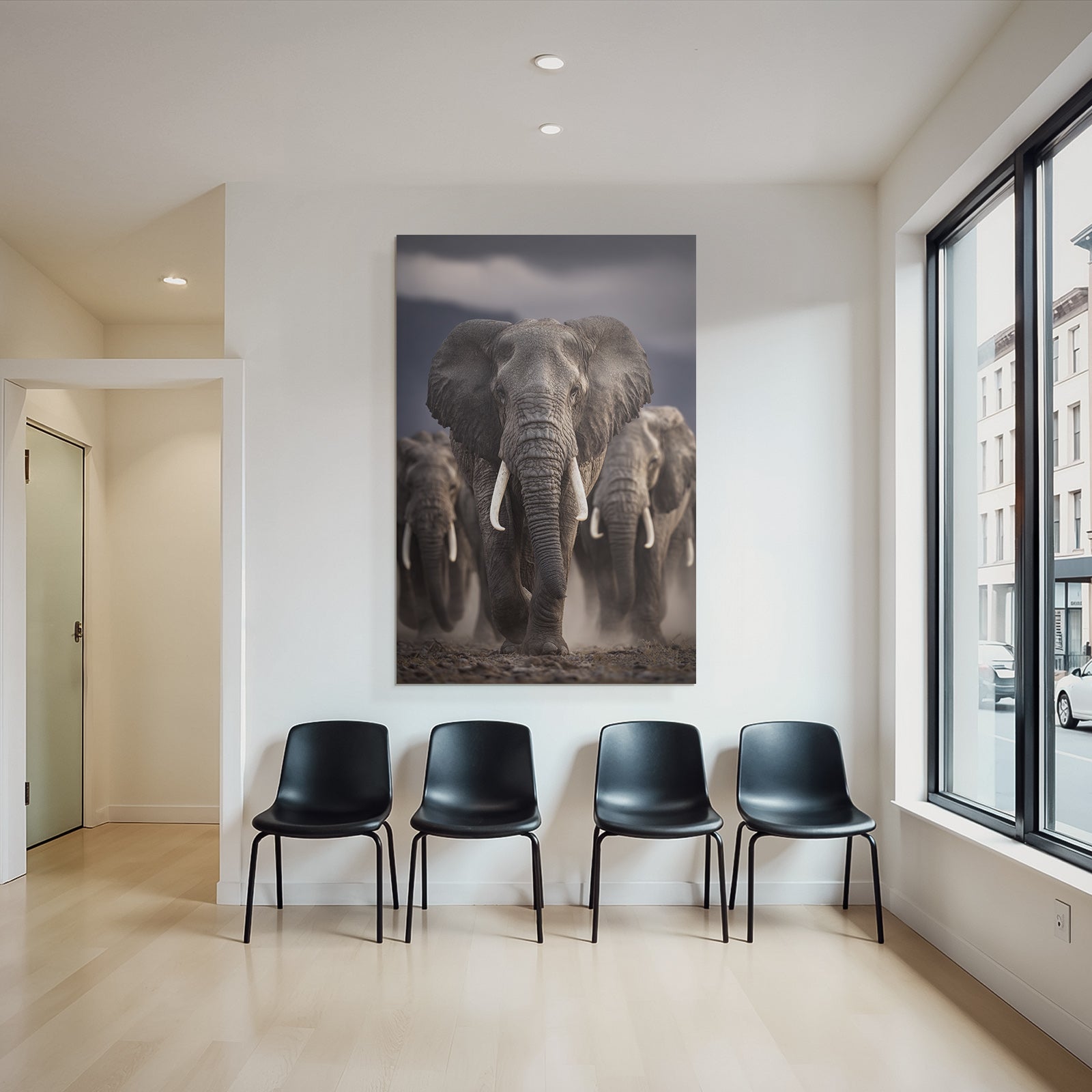 Gruppe Elephants Im Vordergrund Bewegung Moody Hintergrund