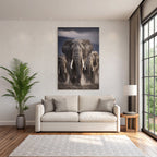 Gruppe Elephants Im Vordergrund Bewegung Moody Hintergrund