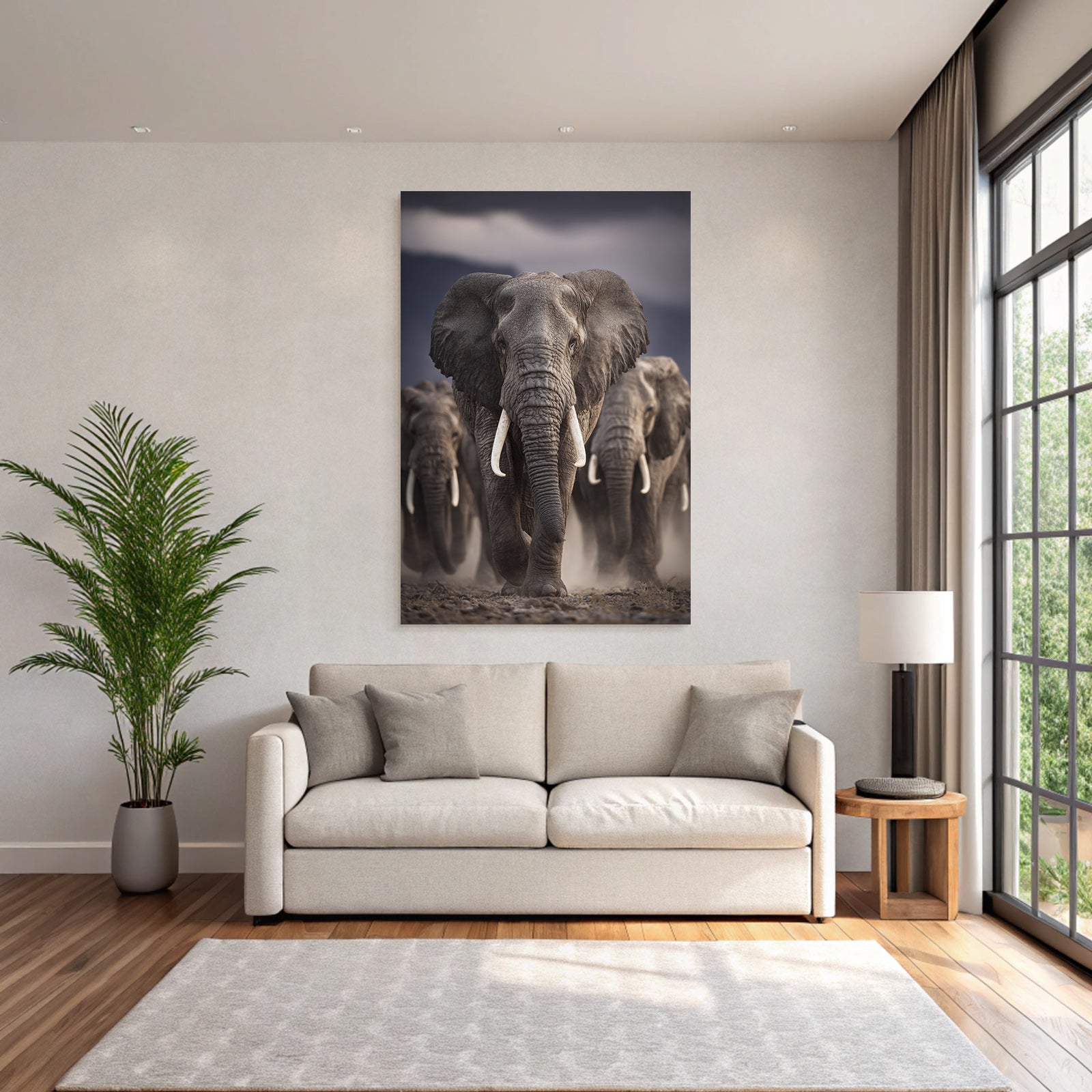 Gruppe Elephants Im Vordergrund Bewegung Moody Hintergrund