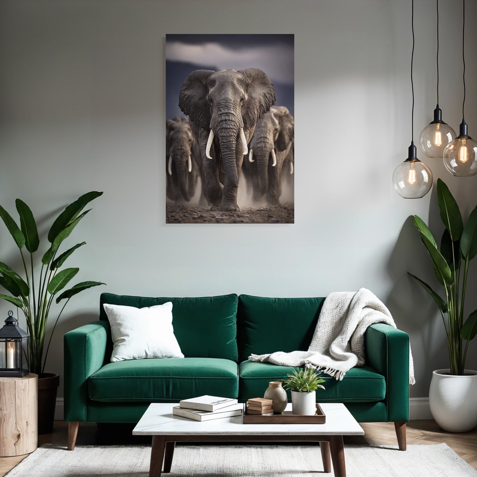 Gruppe Elephants Im Vordergrund Bewegung Moody Hintergrund