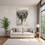Herde Wildebeesten Marschieren Durch Neblige Landscape