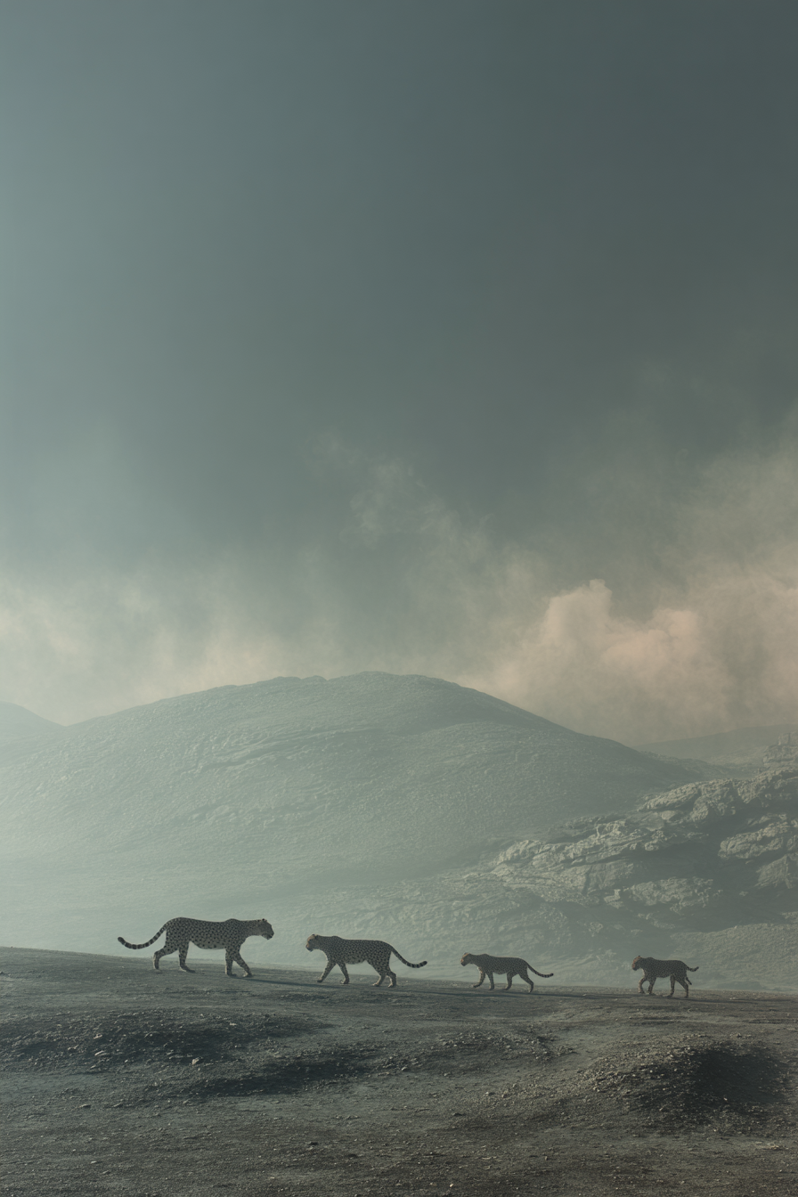 Leoparden In Mistigem Gebirge Walken Durch Baren Landscape | Safari und Wildtiere | Tiere