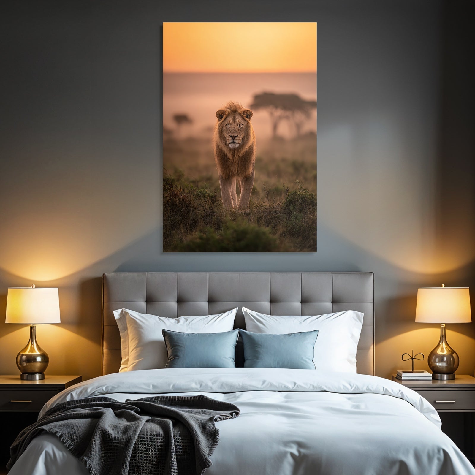 Liegende Löwe Mit Mähne Zum Sonnenaufgang Oder Sonnenuntergang In Der Natur
