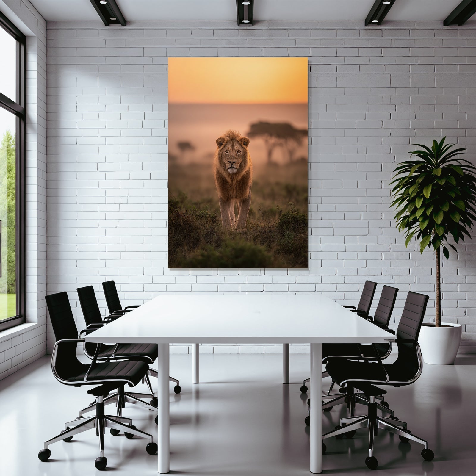 Liegende Löwe Mit Mähne Zum Sonnenaufgang Oder Sonnenuntergang In Der Natur