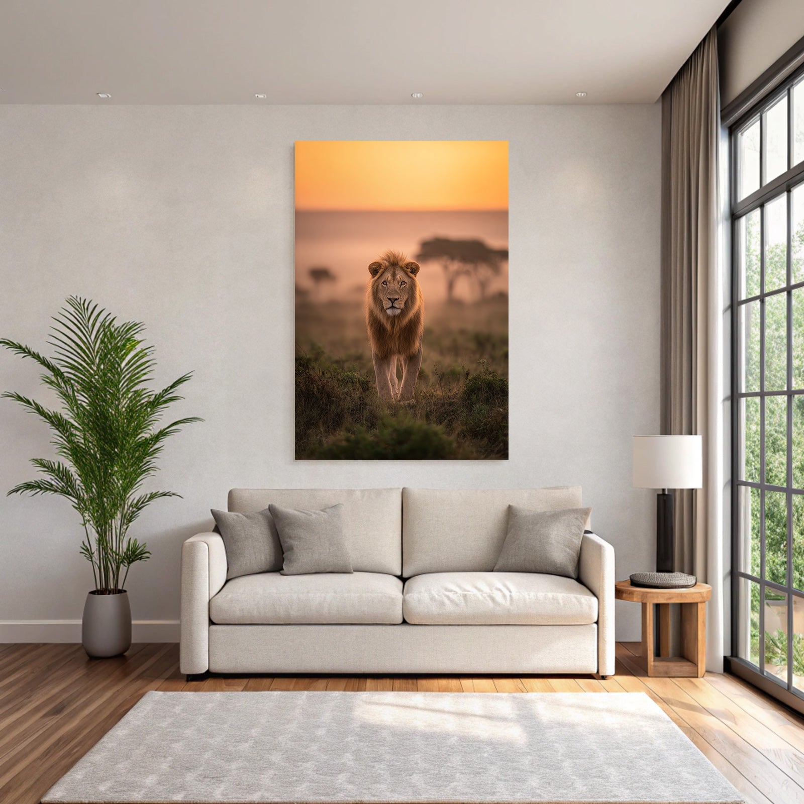 Liegende Löwe Mit Mähne Zum Sonnenaufgang Oder Sonnenuntergang In Der Natur