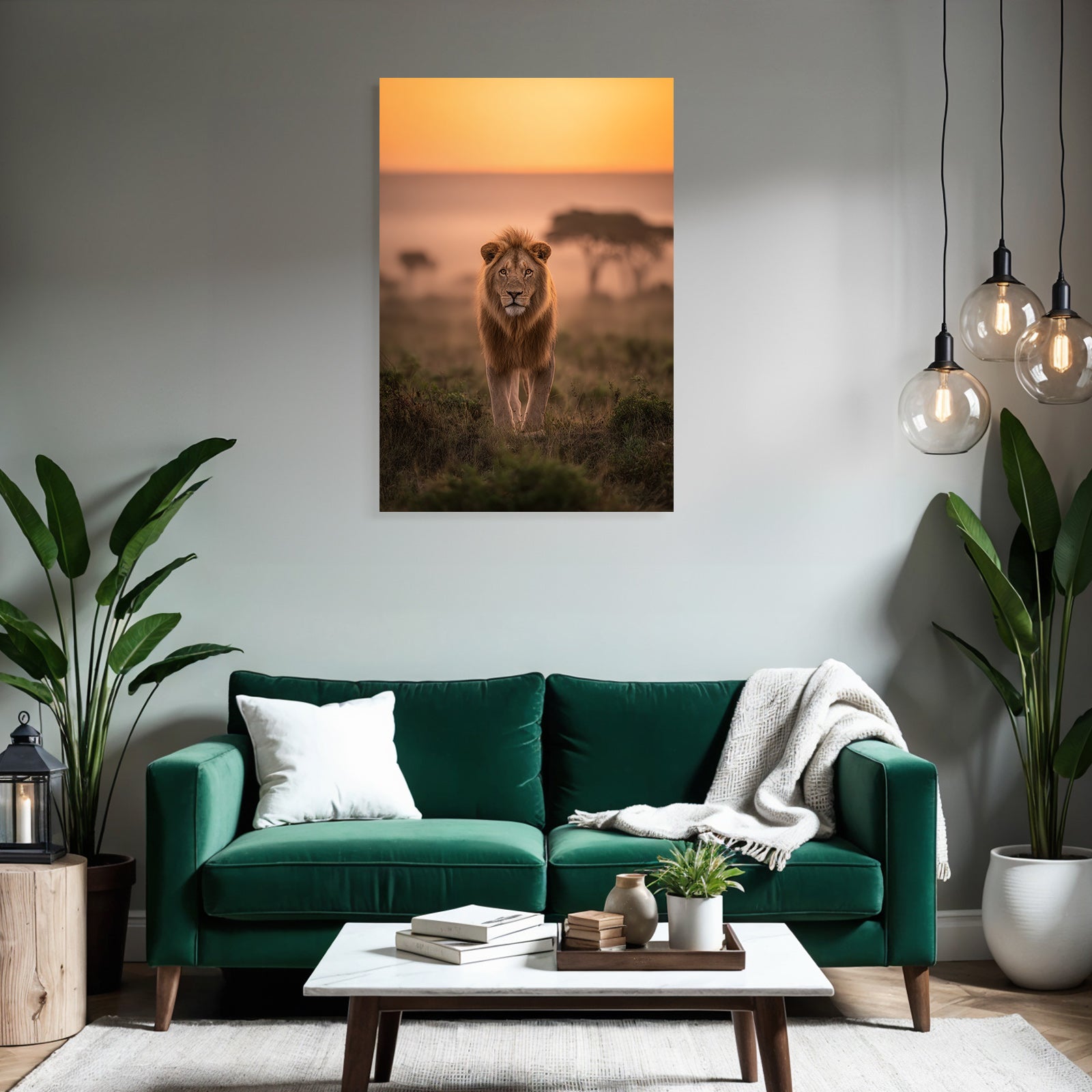 Liegende Löwe Mit Mähne Zum Sonnenaufgang Oder Sonnenuntergang In Der Natur