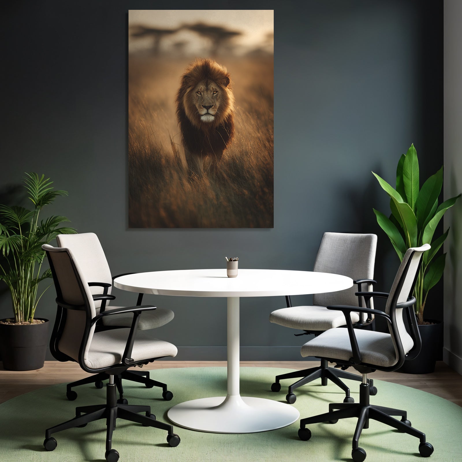 Lion Geht Durch Hochgras Bei Sonnenuntergang