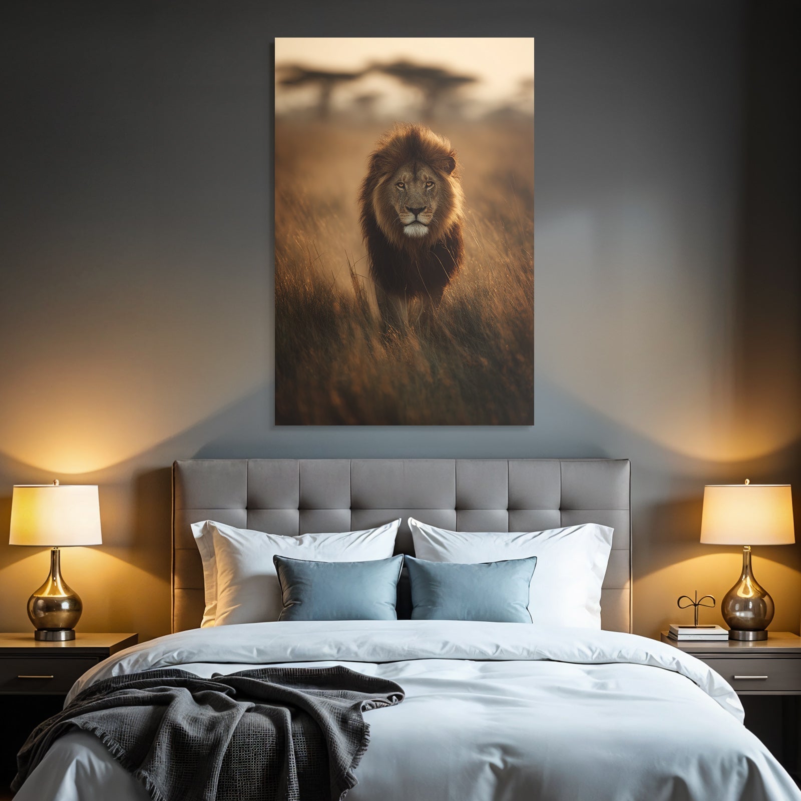 Lion Geht Durch Hochgras Bei Sonnenuntergang