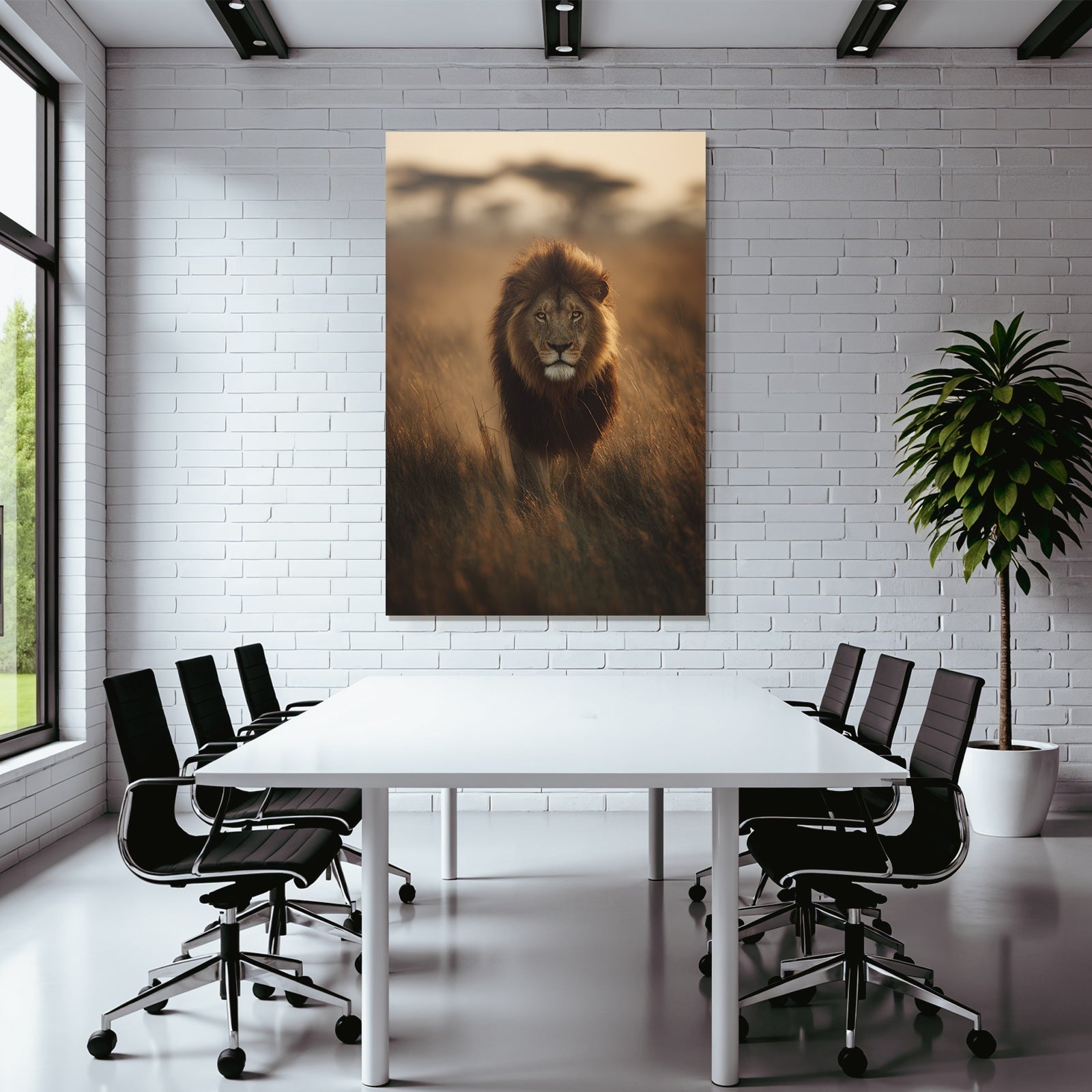 Lion Geht Durch Hochgras Bei Sonnenuntergang
