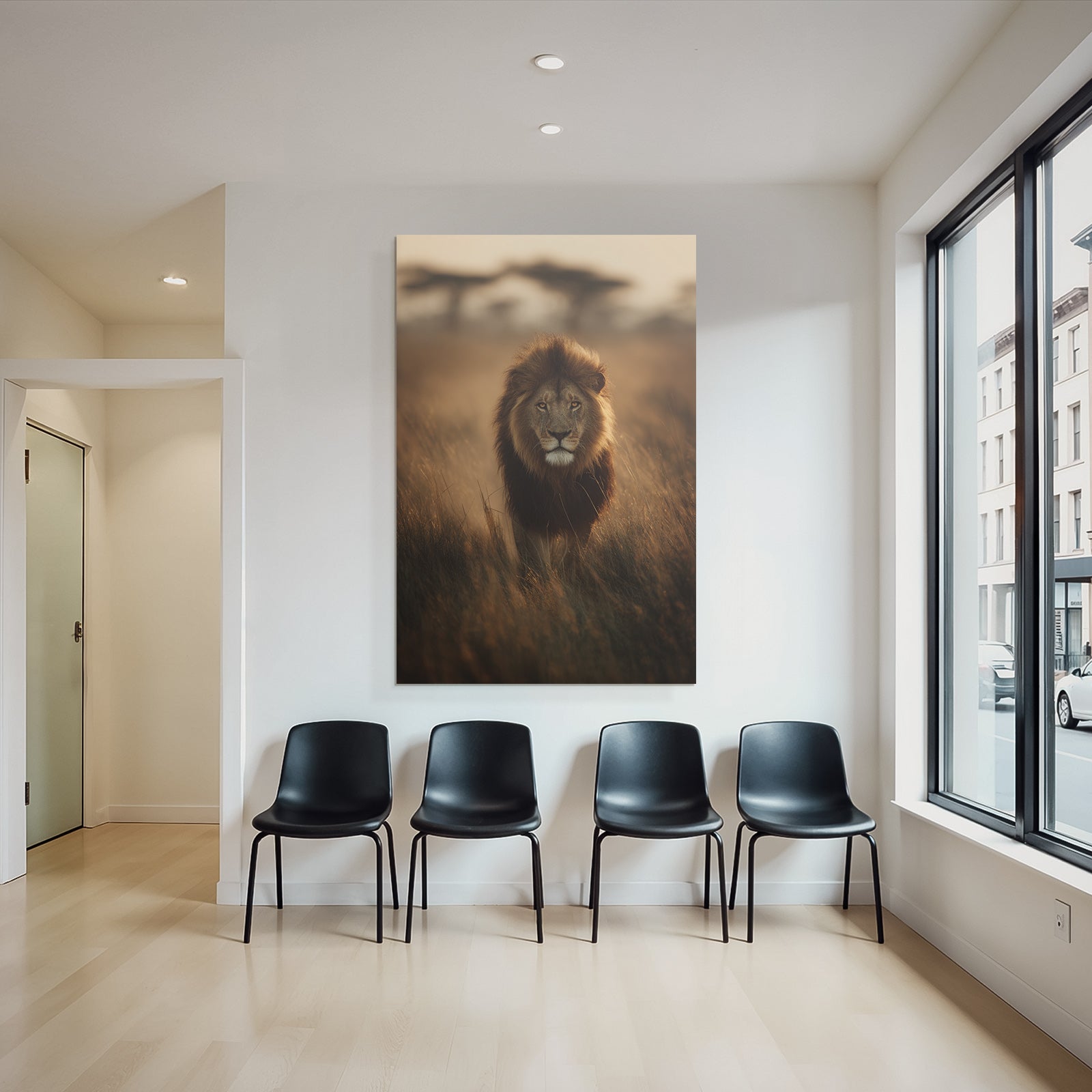 Lion Geht Durch Hochgras Bei Sonnenuntergang