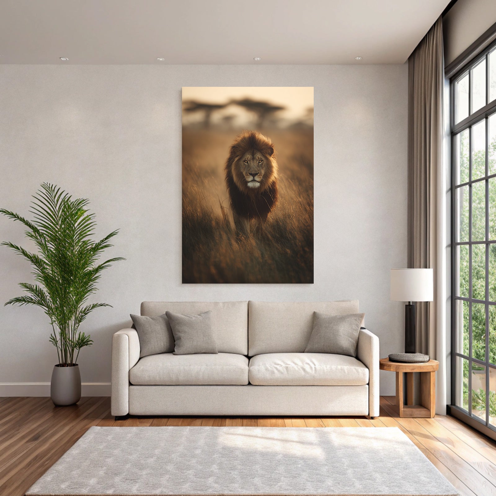 Lion Geht Durch Hochgras Bei Sonnenuntergang