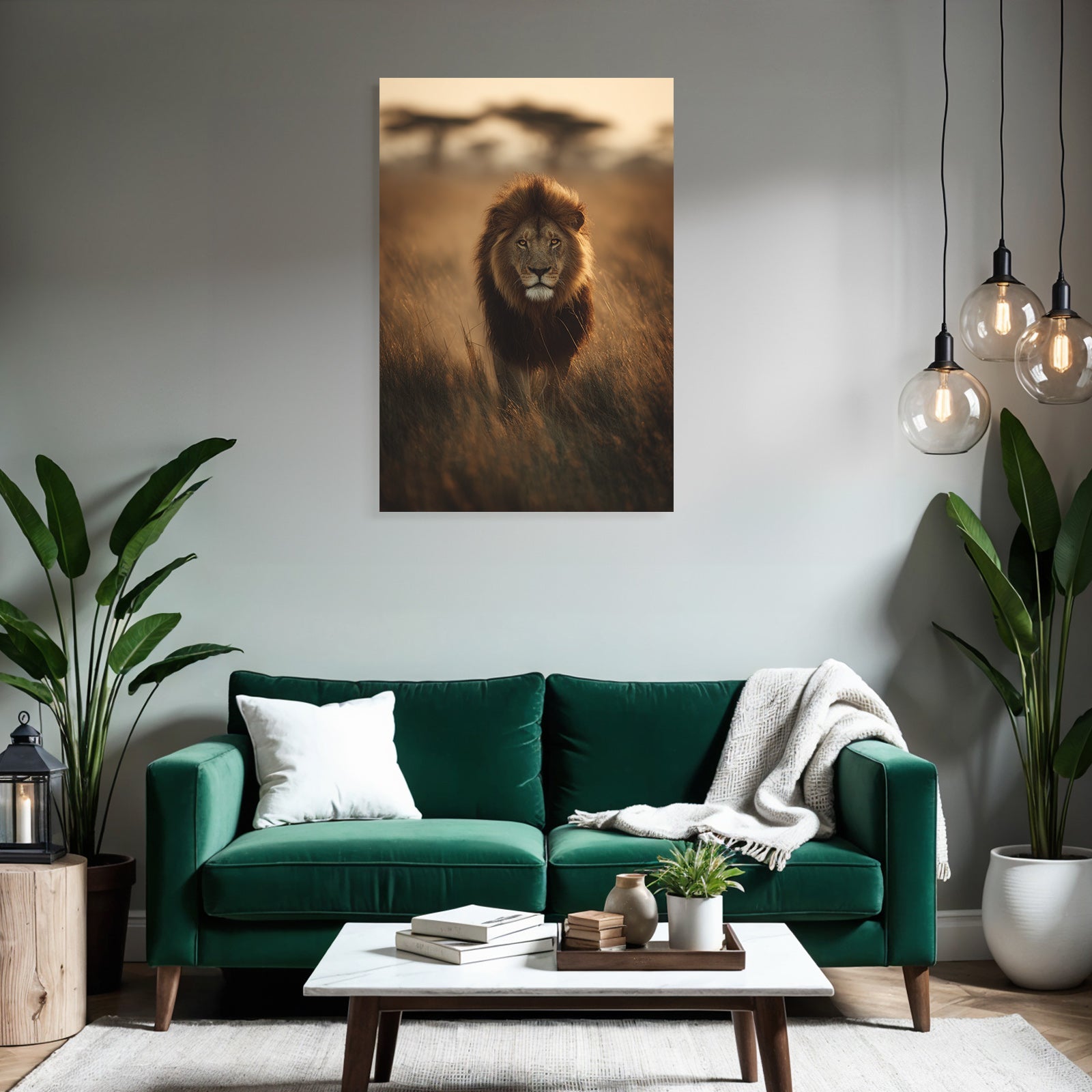 Lion Geht Durch Hochgras Bei Sonnenuntergang