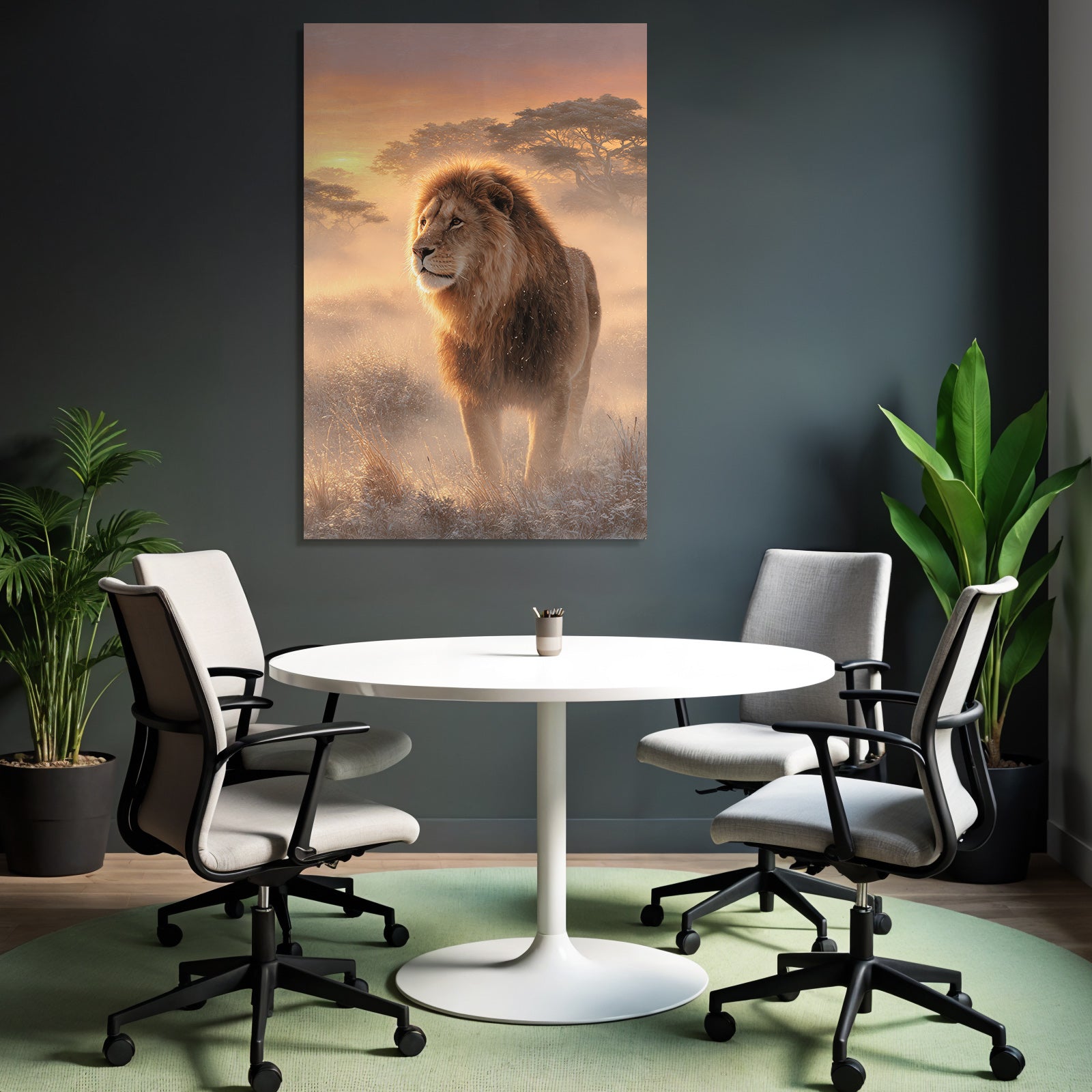 Lion Im Der Natur Regal Im Grossen Horizont Mit Farbenprächtigem Himmel