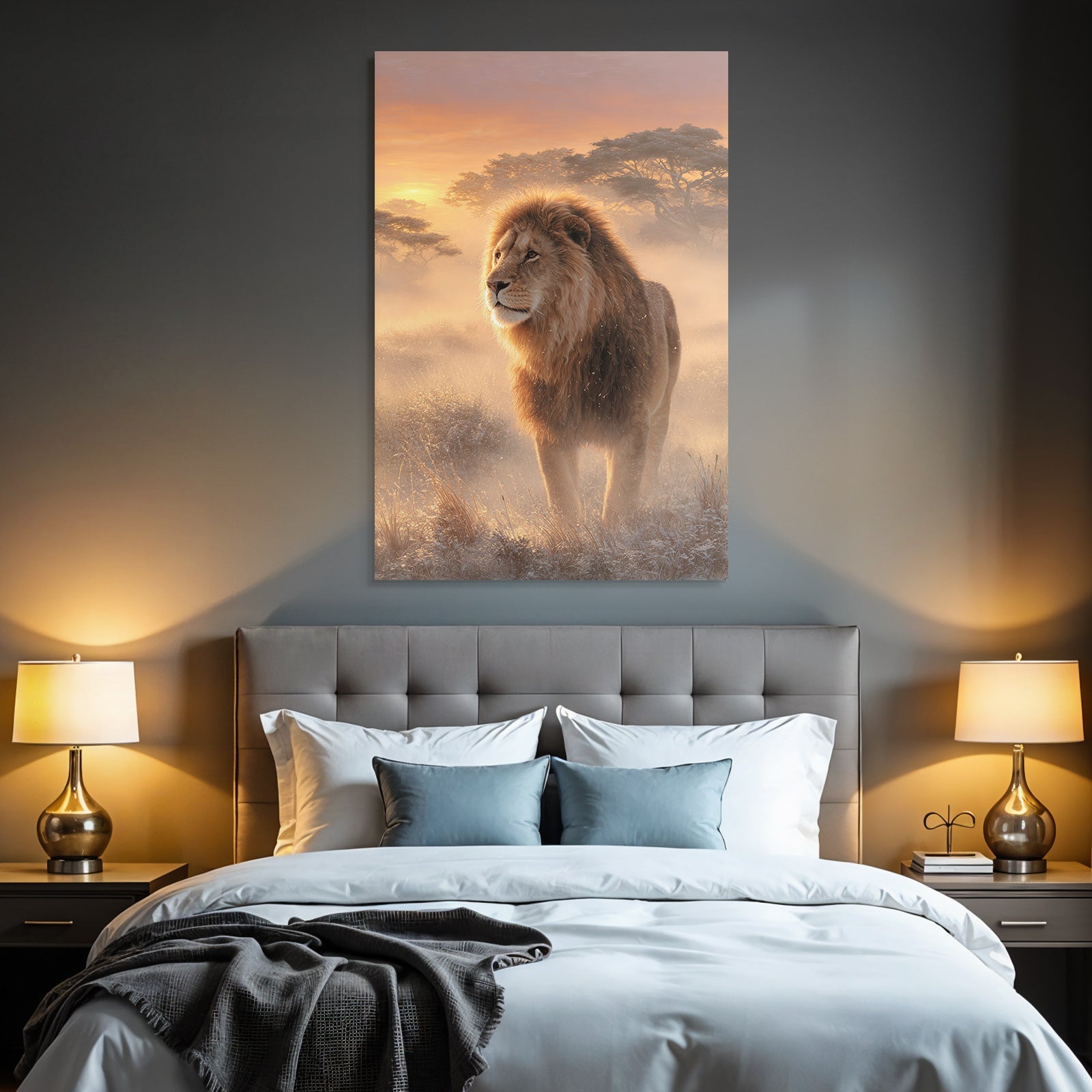 Lion Im Der Natur Regal Im Grossen Horizont Mit Farbenprächtigem Himmel