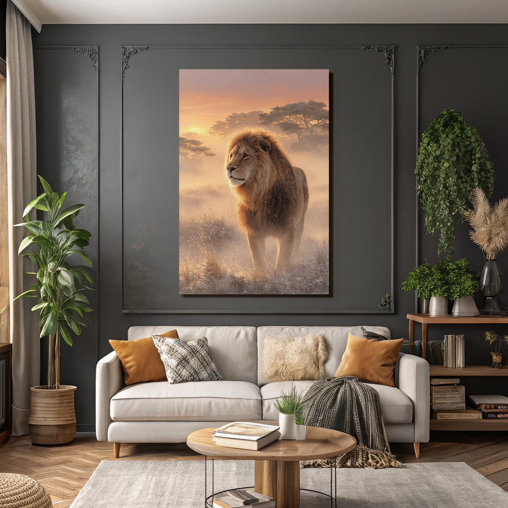 Lion Im Der Natur Regal Im Grossen Horizont Mit Farbenprächtigem Himmel