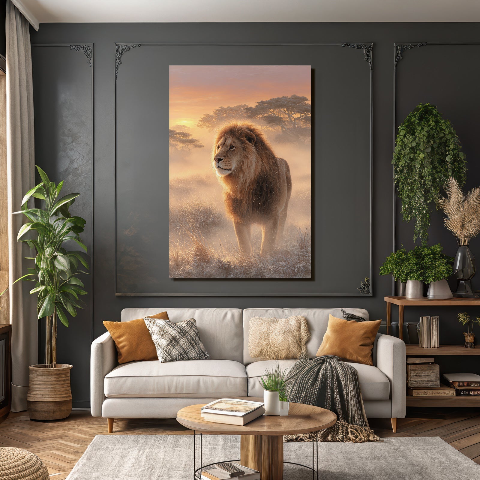 Lion Im Der Natur Regal Im Grossen Horizont Mit Farbenprächtigem Himmel