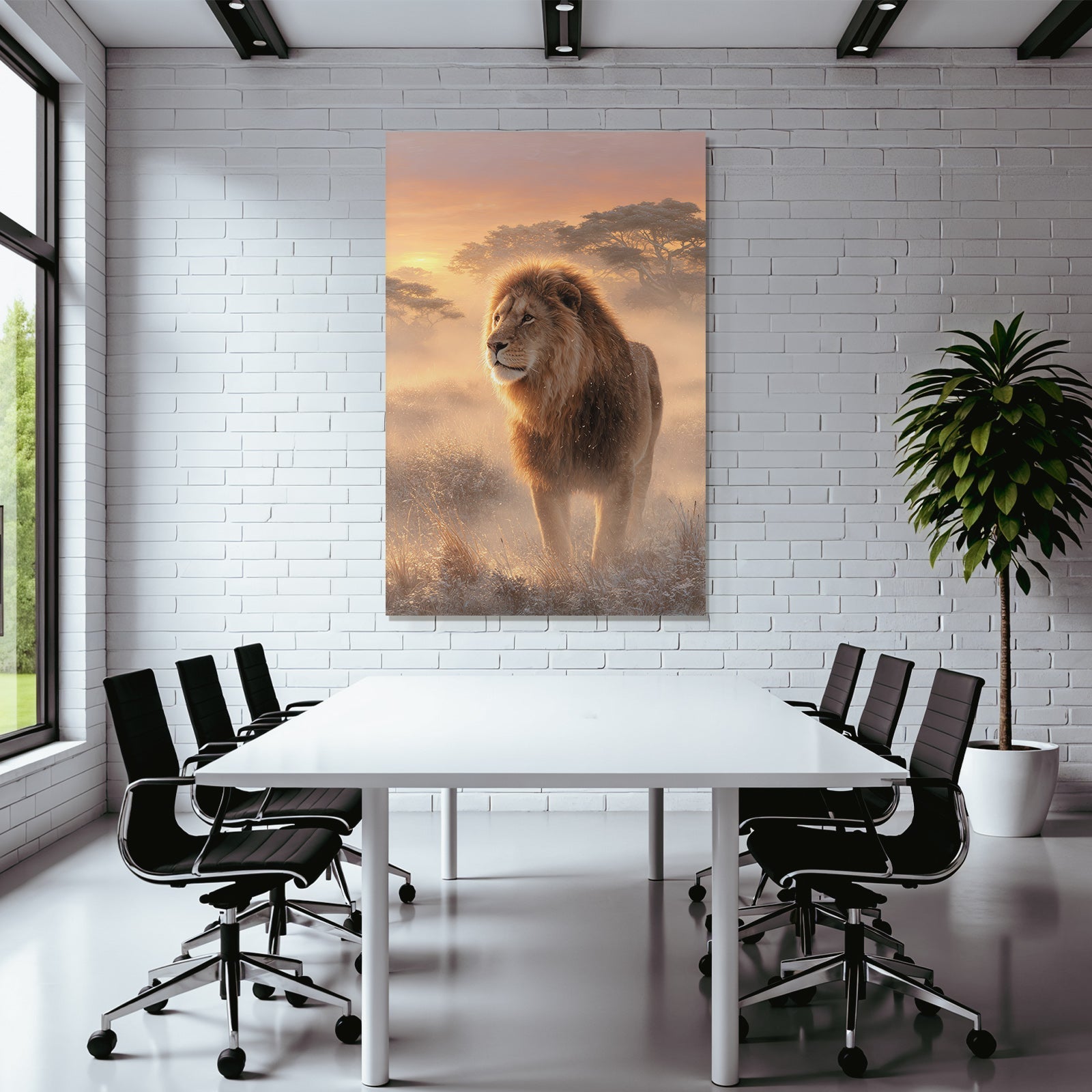 Lion Im Der Natur Regal Im Grossen Horizont Mit Farbenprächtigem Himmel
