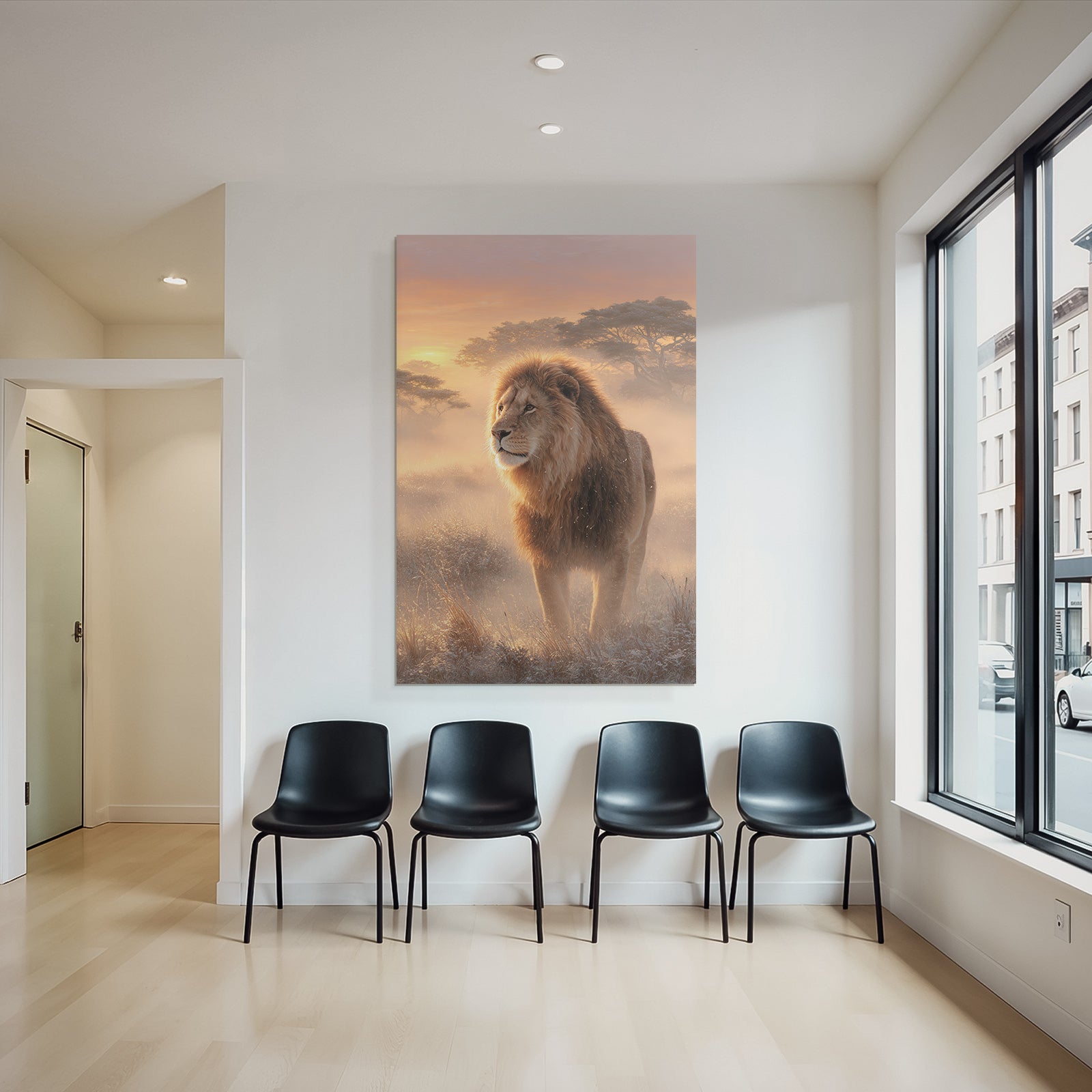 Lion Im Der Natur Regal Im Grossen Horizont Mit Farbenprächtigem Himmel