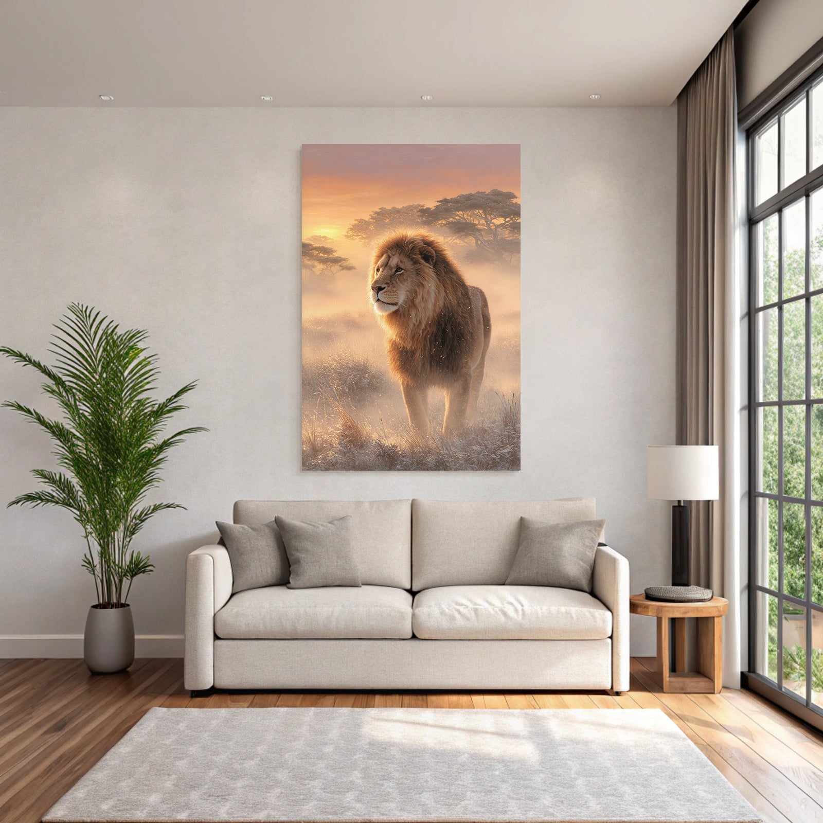 Lion Im Der Natur Regal Im Grossen Horizont Mit Farbenprächtigem Himmel
