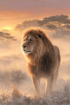Lion Im Der Natur Regal Im Grossen Horizont Mit Farbenprächtigem Himmel | Safari und Wildtiere | Tiere