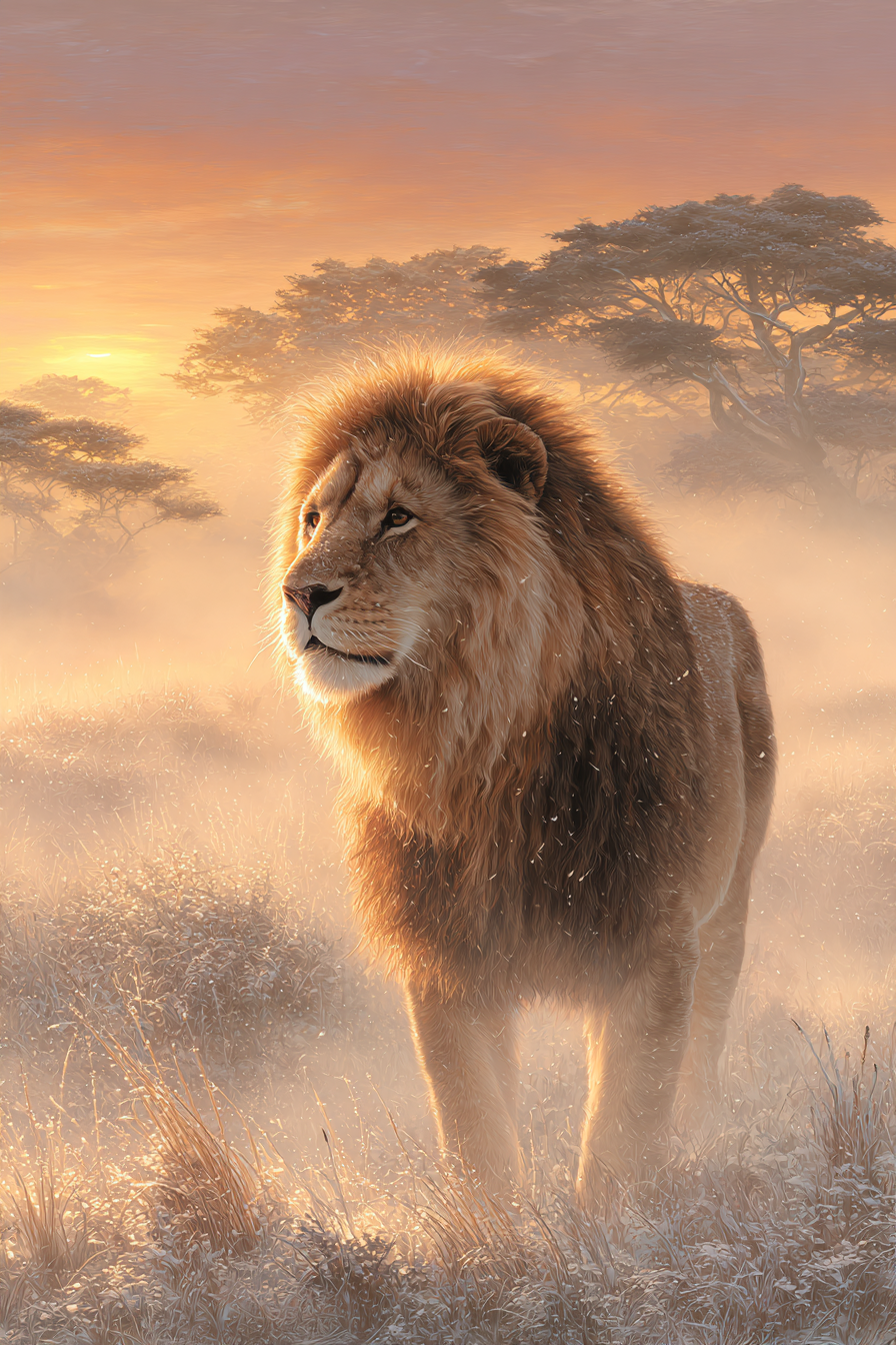 Lion Im Der Natur Regal Im Grossen Horizont Mit Farbenprächtigem Himmel | Safari und Wildtiere | Tiere
