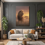 Lion Im Der Sonnenuntergang Mit Baum Silhoütten