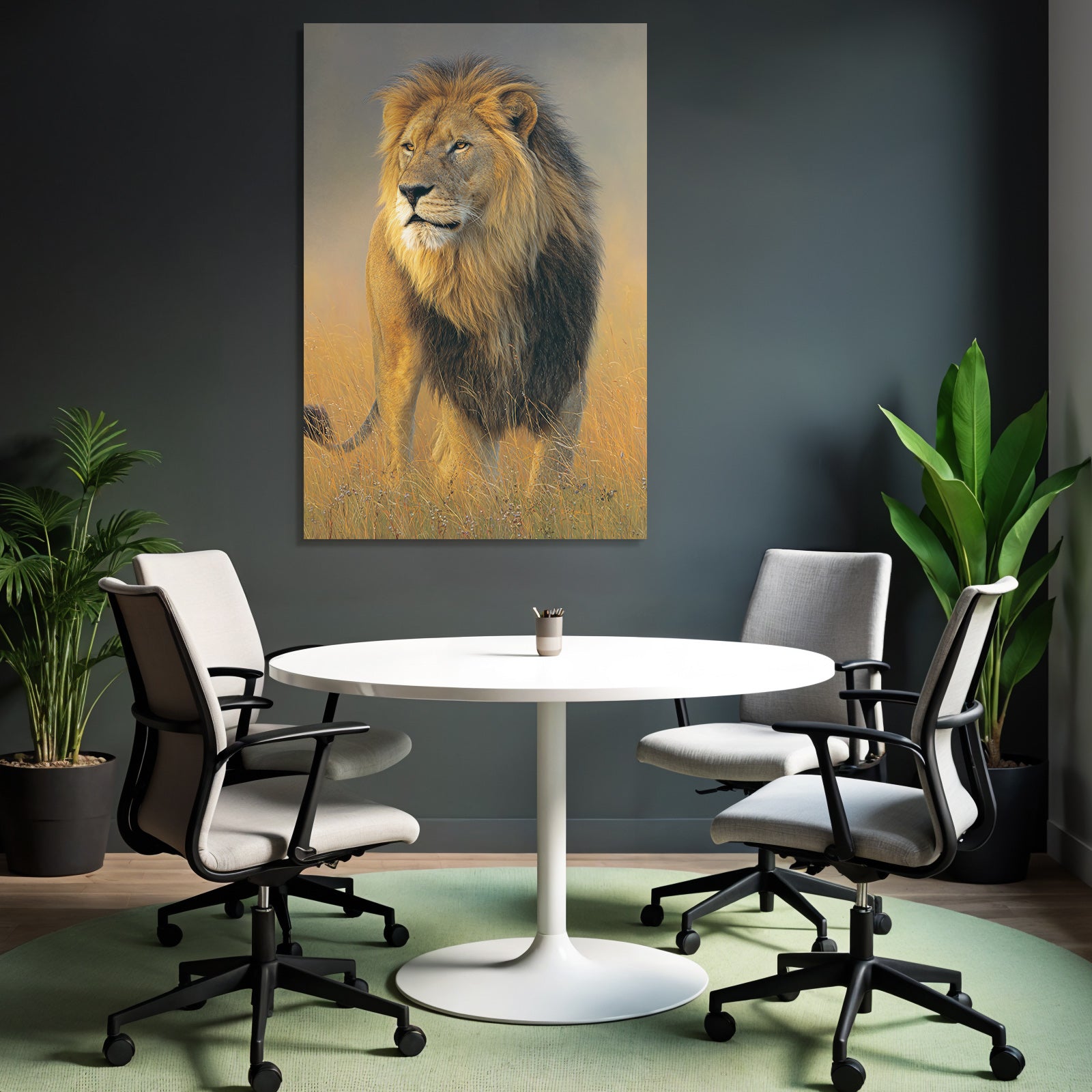 Lion Im Hochgras Mit Hintergrund In Der Savanne