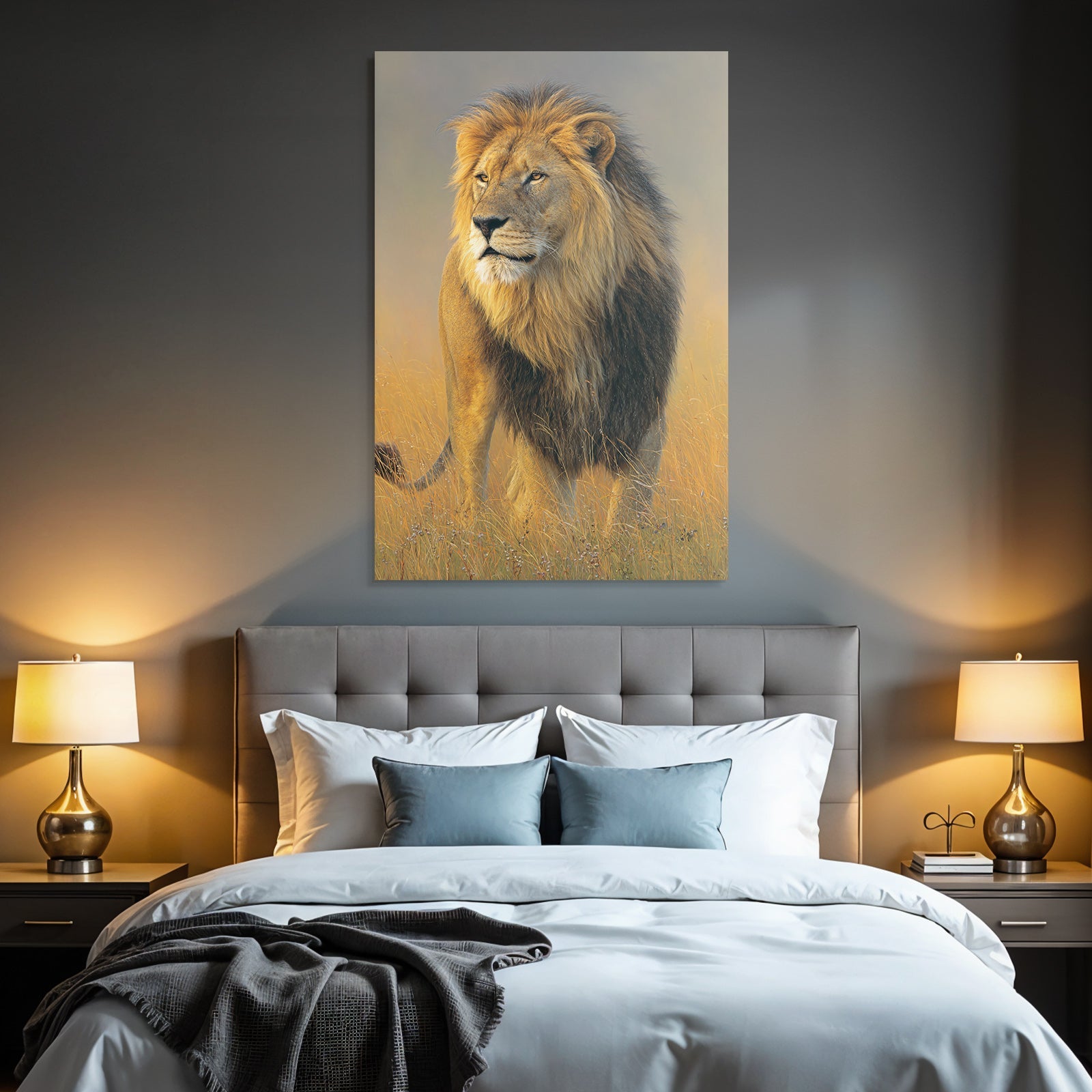 Lion Im Hochgras Mit Hintergrund In Der Savanne