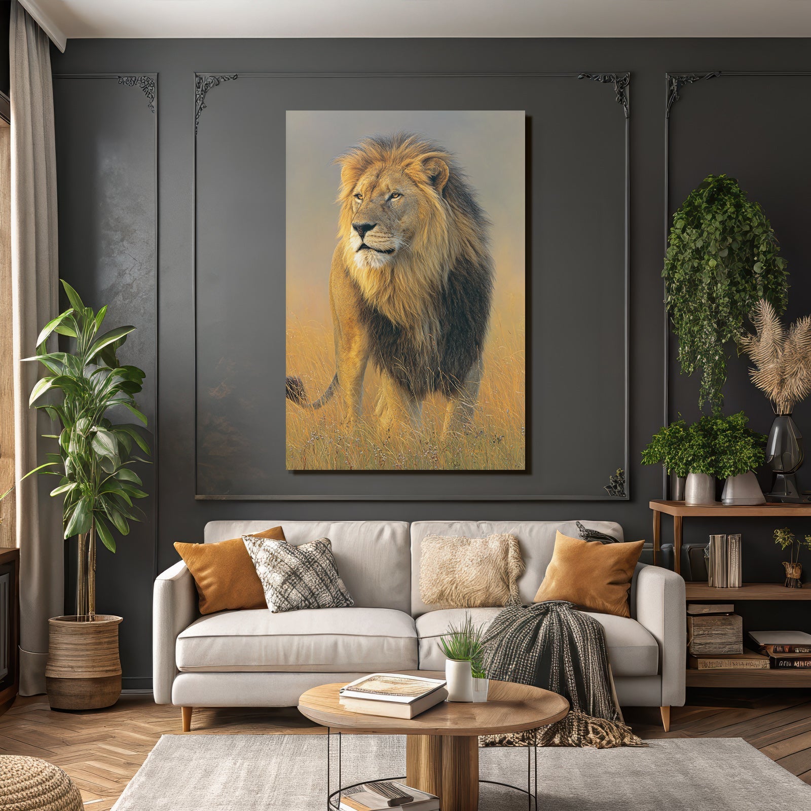 Lion Im Hochgras Mit Hintergrund In Der Savanne