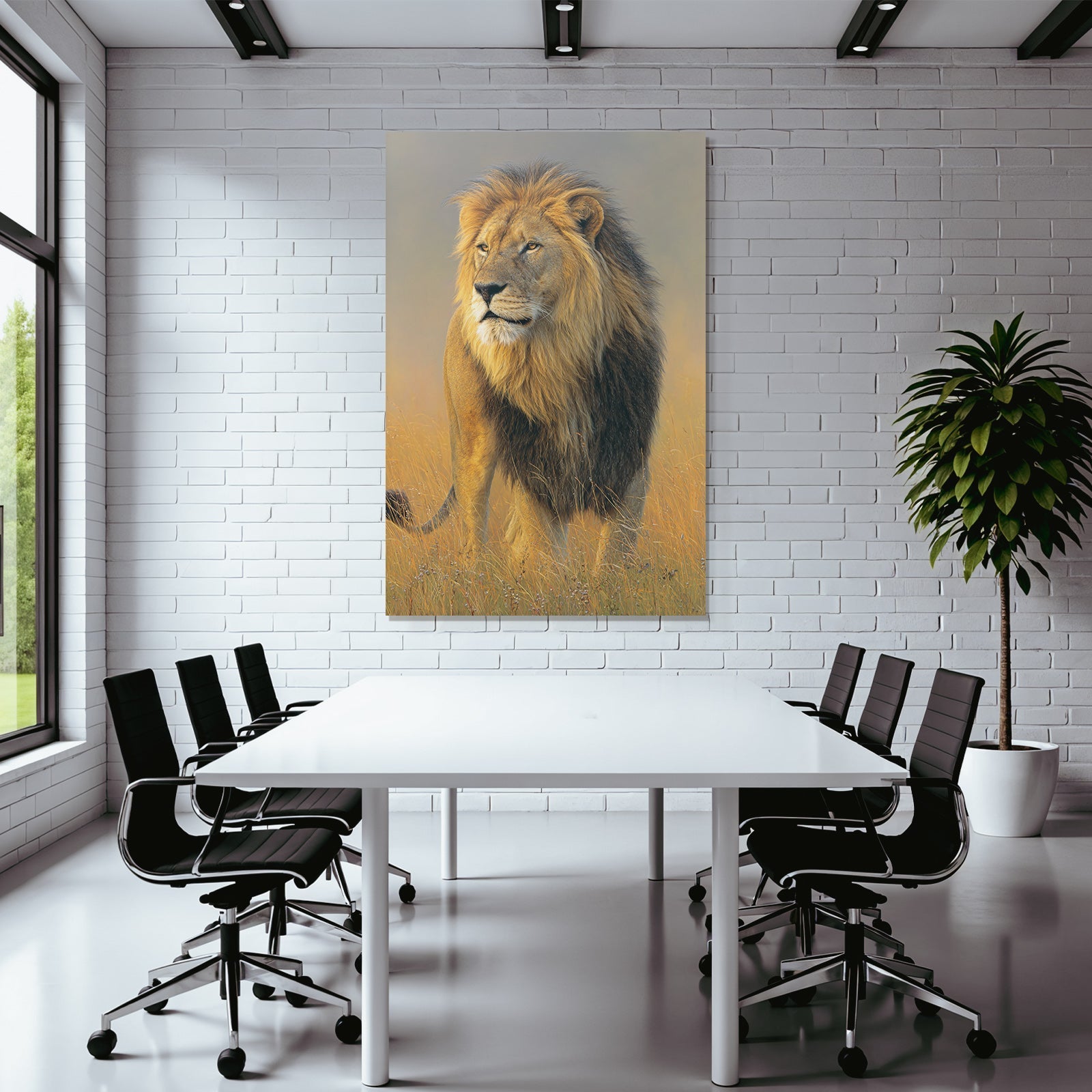 Lion Im Hochgras Mit Hintergrund In Der Savanne